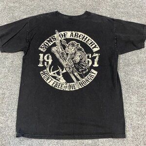 Bone Head T-shirt L Black Sons of Archery Hunt or Die Hungry Double Sided